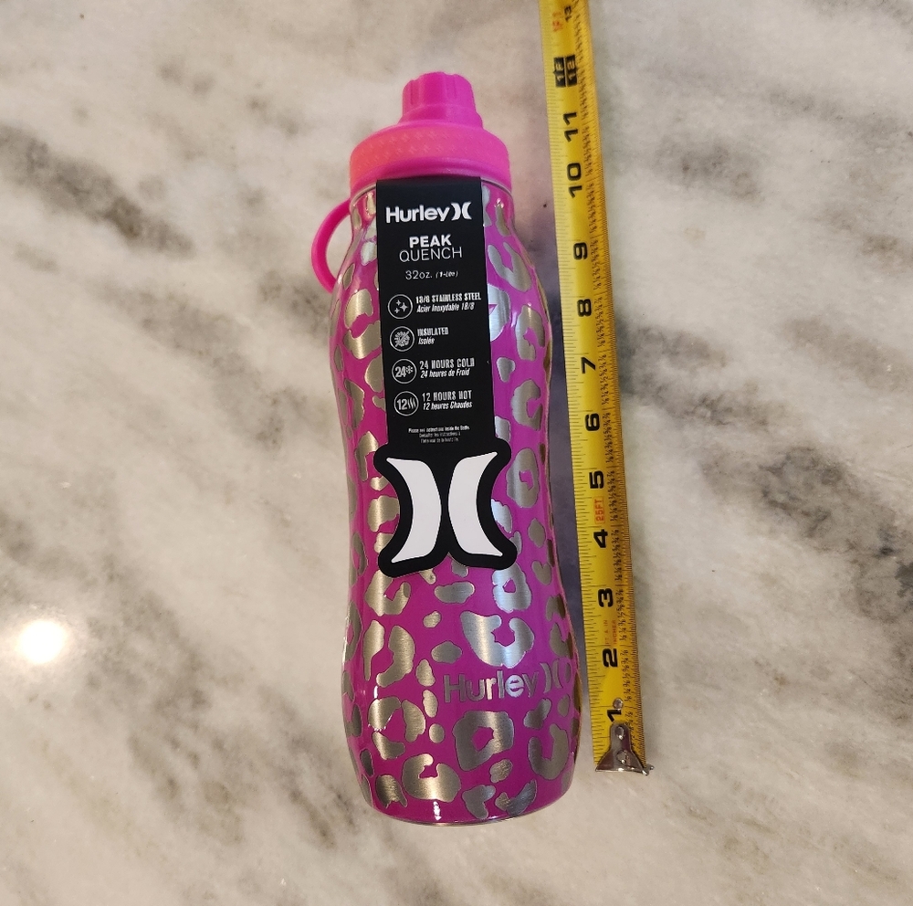 Hurley Peak Quench 32 Oz Stainless Steel Water Bottle Pink & Leopard Print - Picture 3 of 6
